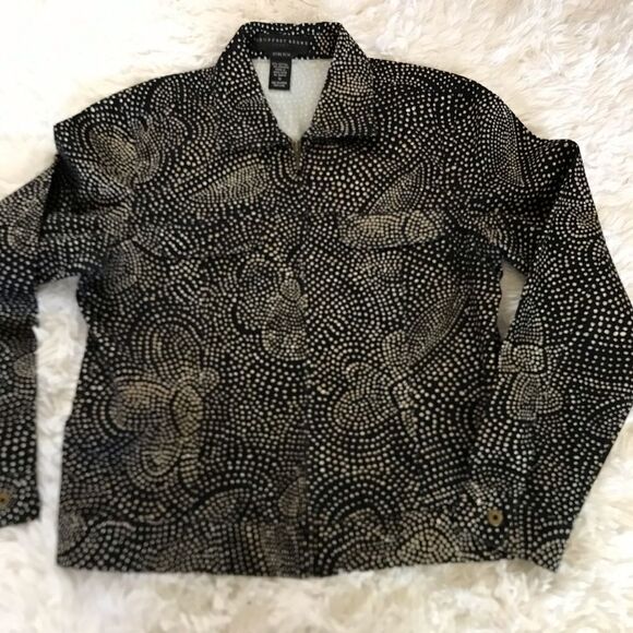 Vintage Geoffrey Beene Sport Jacket zip up black and brown size 10 - Picture 1 of 12